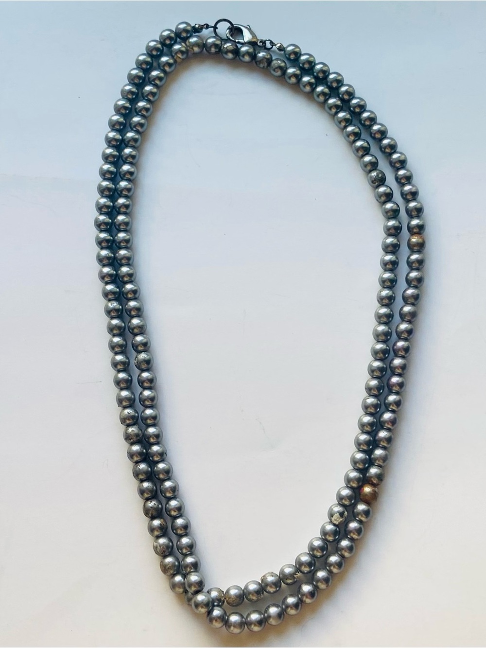 Vintage Silver-Tone Double Strand Beads, Gray Pearl style, excellent condition